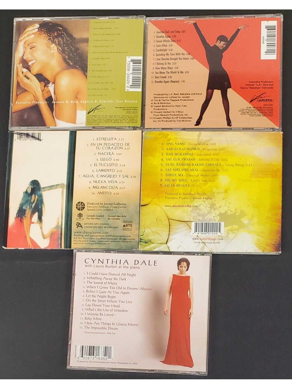 Lot of 5 Music CDs Toni Braxton, Cynthia Dale, Mirabai Ceiba, Eliana Cuevas GC